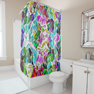 Very colored abstract shapes floating in milk stew shower curtain
