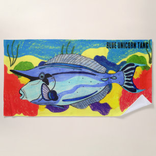 Very Colorful Blue Unicorn Tang Beach Towel