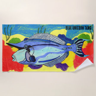 Very Colorful Blue Unicorn Tang Beach Towel