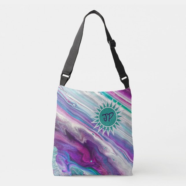 Very Colorful Cross Body Tote Bag w/Your Initials (Front)