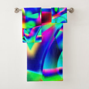 Very colorful curved shapes, green prevails over.. bath towel set