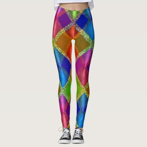 Very Colorful Geometric Design with Glitter Leggings