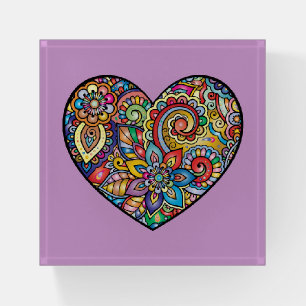 Very Colorful Mosaic and Floral Heart Paperweight