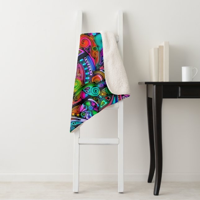 Very colorfully abstract forms art 10 sherpa blanket (In Situ)