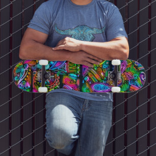 Very colorfully abstract forms art 10 skateboard