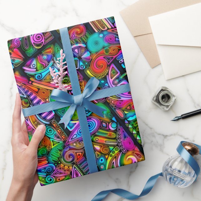 Very colorfully abstract forms art 10 wrapping paper (Gifting)