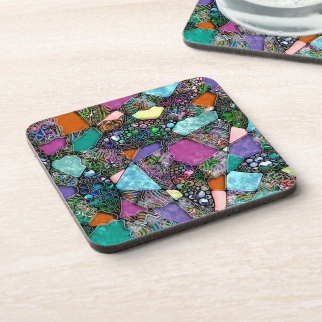 Very colorfully abstract forms art 11 beverage coaster (Left Side)
