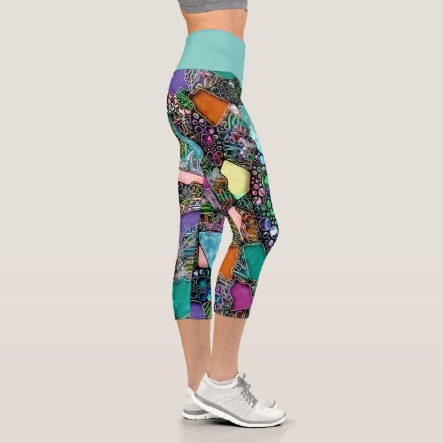 Very colorfully abstract forms art 11 capri leggings (Right)