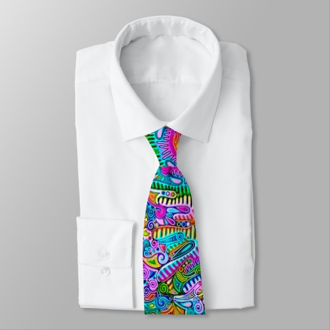 Very colorfully abstract forms art 9 neck tie (Tied)