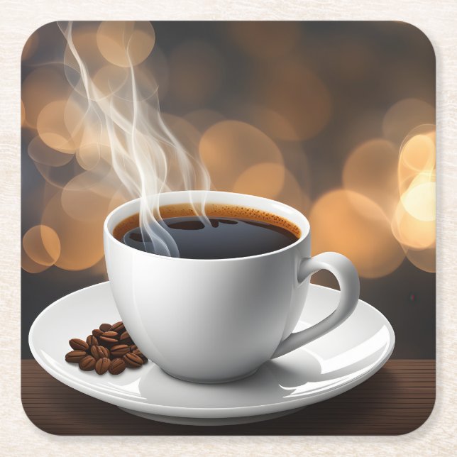 Very Cool AI Generated Cup of Steaming Coffee Square Paper Coaster (Front)