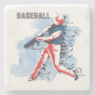 Very Cool and Colorful Baseball Player Swinging Stone Coaster