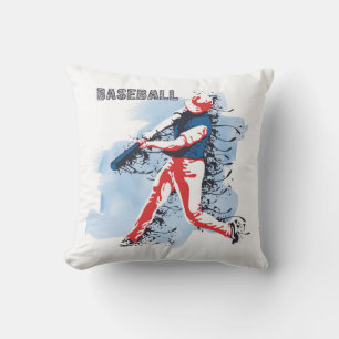 Very Cool and Colorful Baseball Player Swinging Throw Pillow