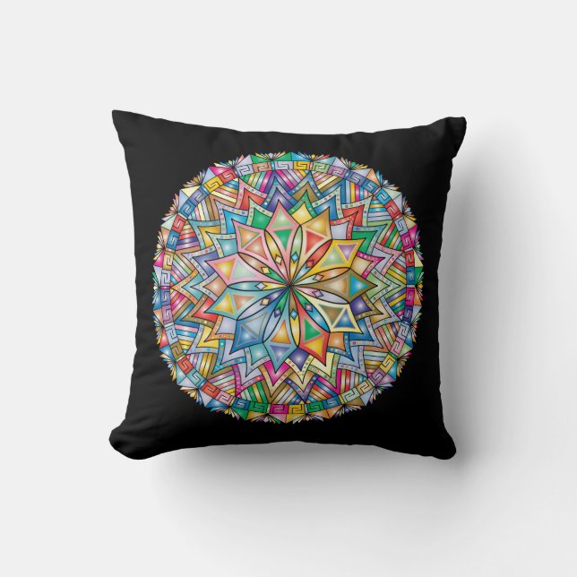 Very Cool and Colorful Mandala Throw Pillow (Front)
