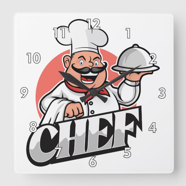 Very Cool and Colorful Perfect Chef Square Wall Clock (Front)