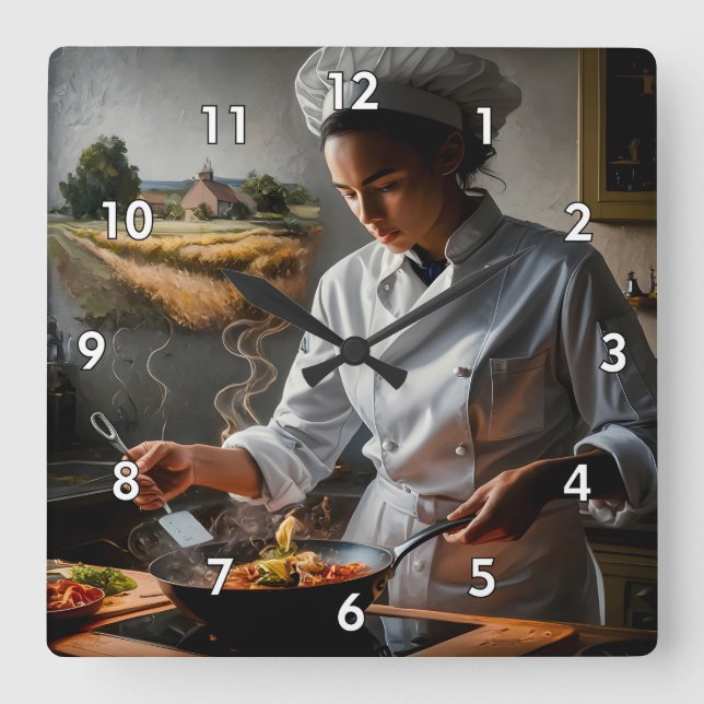 Very Cool and Colorful Perfect Chef Square Wall Clock (Front)
