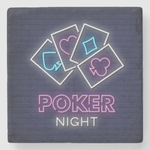 Very Cool and Colorful Simulated Neon Poker Night Stone Coaster