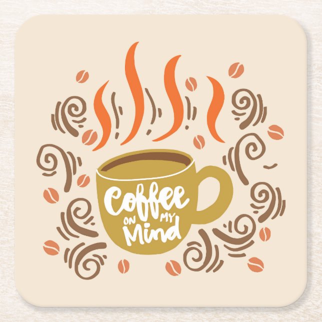 Very Cool and Cute Coffee or Java Square Paper Coaster (Front)