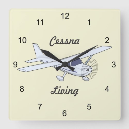 Very Cool Cessna Living Airplane Square Wall Clock