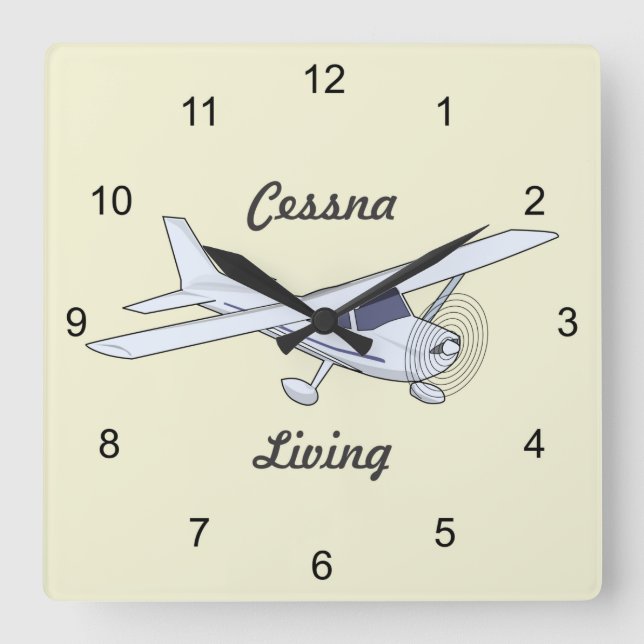 Very Cool Cessna Living Airplane Square Wall Clock (Front)