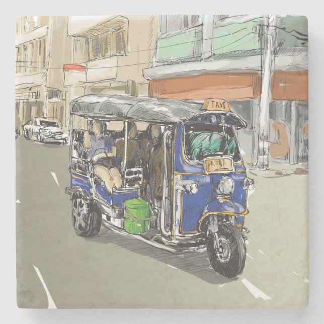 Very Cool City Taxi Sketch Drawing Stone Coaster (Front)