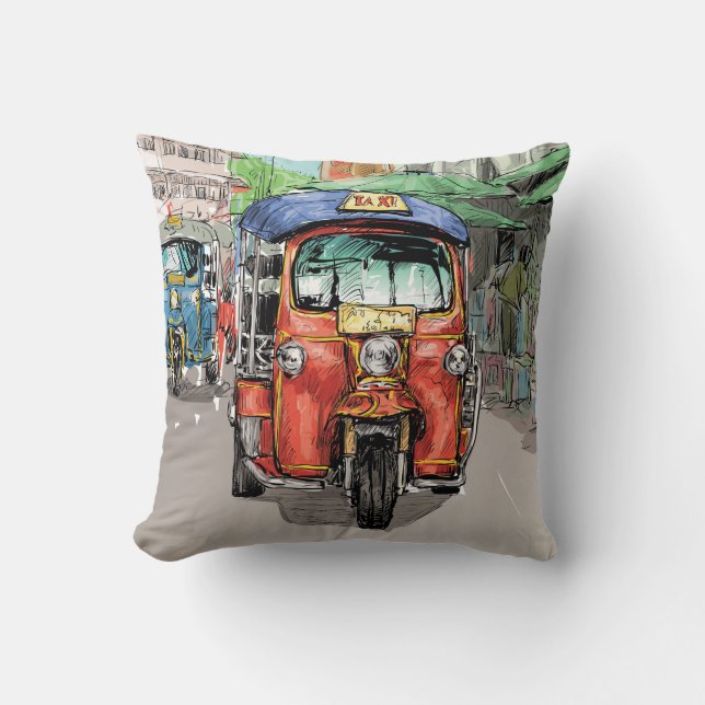 Very Cool City Taxi Sketch Drawing Throw Pillow (Front)