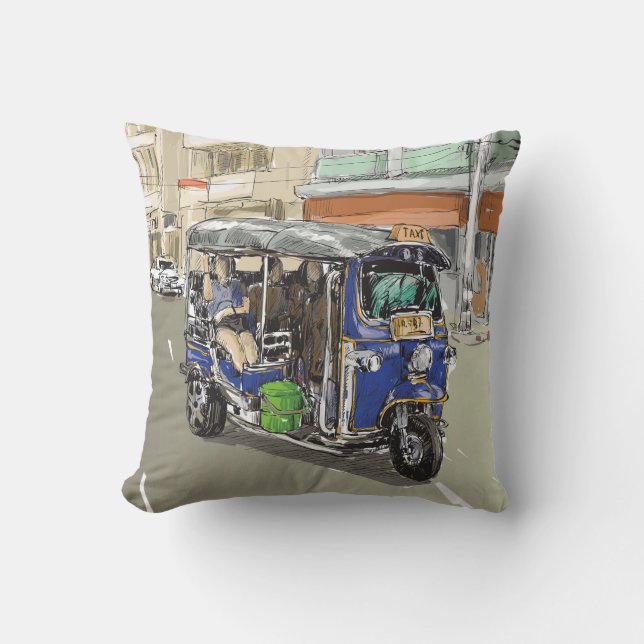 Very Cool City Taxi Sketch Drawing Throw Pillow (Front)