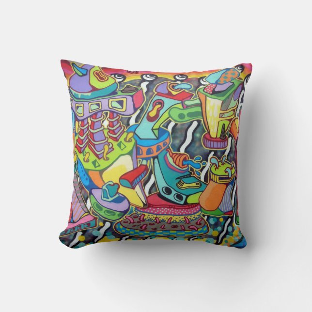 Very Cool & Colorful Graffiti Street Art Throw Pillow (Front)