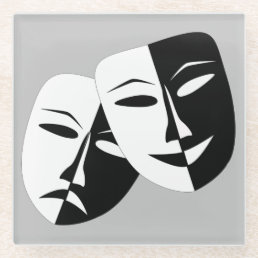 Very Cool Comedy and Tragedy Theater Masks Glass Coaster
