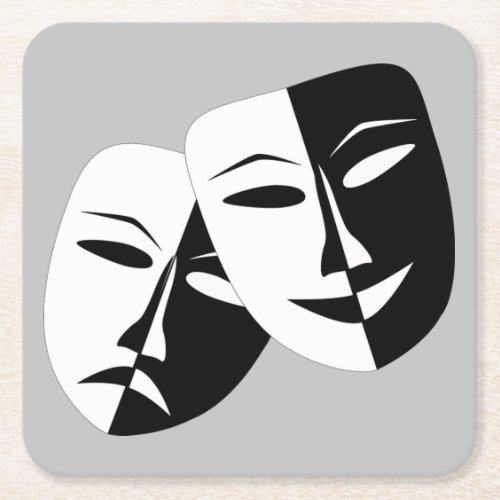 Very Cool Comedy and Tragedy Theater Masks Square Paper Coaster