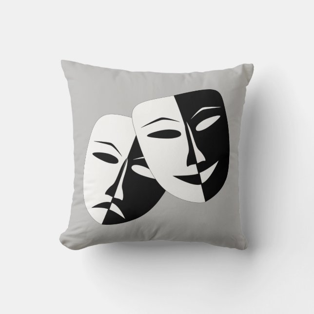 Very Cool Comedy and Tragedy Theater Masks Throw Pillow (Front)
