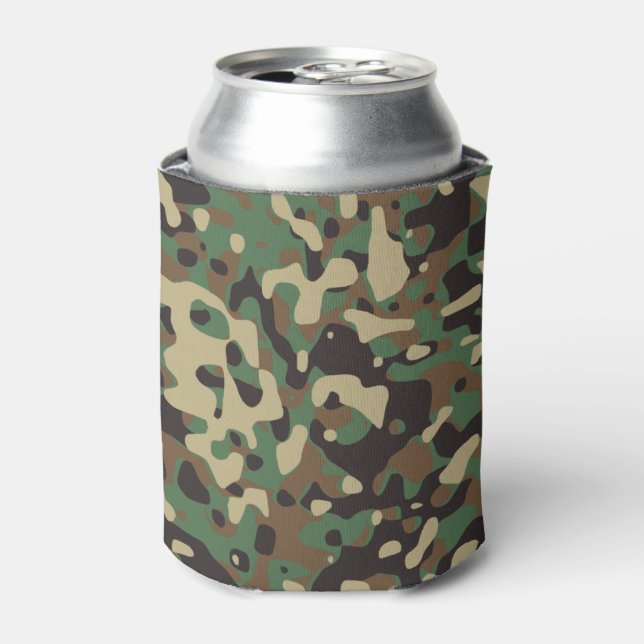 Very Cool Hunter Style Woodland Camo Pattern Can Cooler (Can Front)