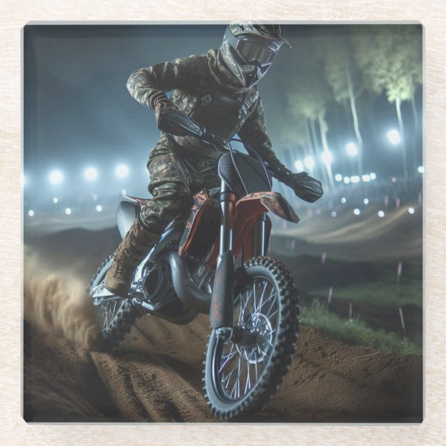 Very Cool MotoCross Competition Digital Rendering Glass Coaster (Front)