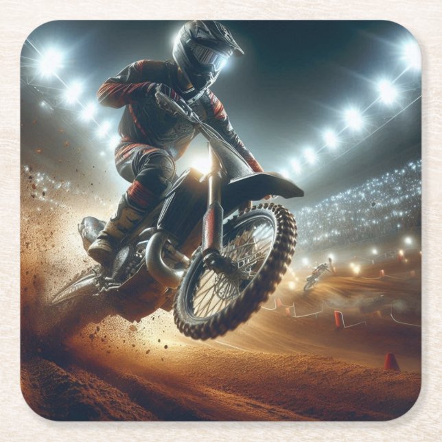 Very Cool MotoCross Competition Digital Rendering Square Paper Coaster (Front)
