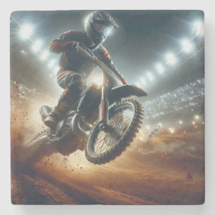 Very Cool MotoCross Competition Digital Rendering Stone Coaster