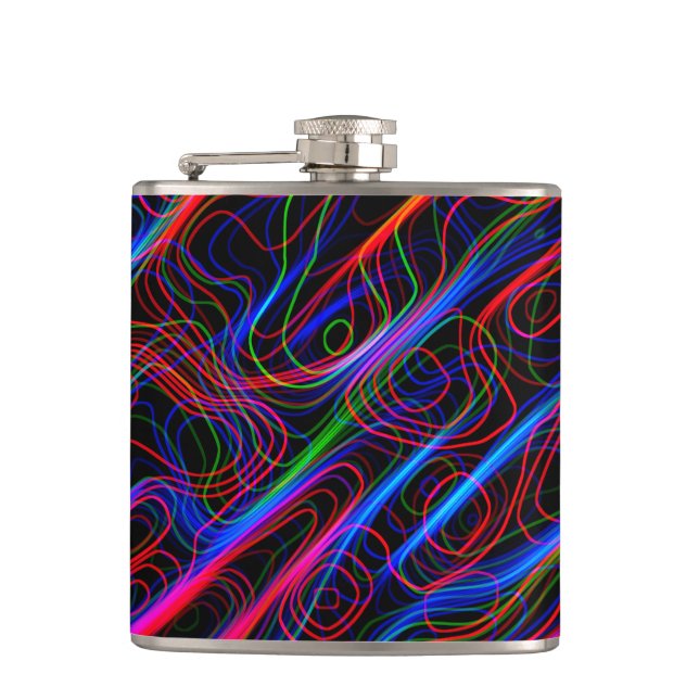 VERY COOL Neon Multicolored Curved Lines Flask (Front)