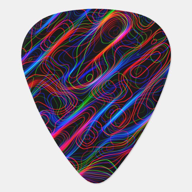 VERY COOL Neon Multicolored Curved Lines Guitar Pick (Front)