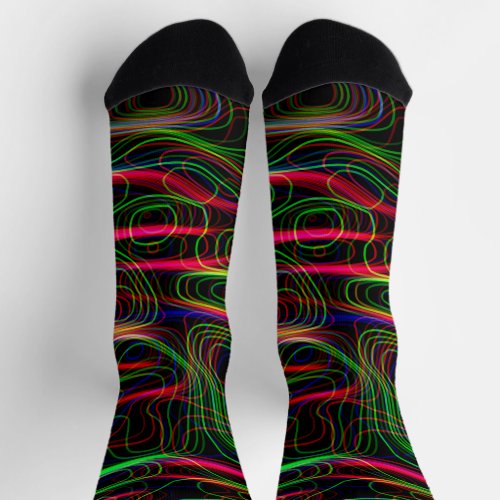 VERY COOL Neon Multicolored Curved Lines  Socks