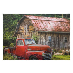 Very Cool Old Red Truck at the Cabin Cloth Placemat