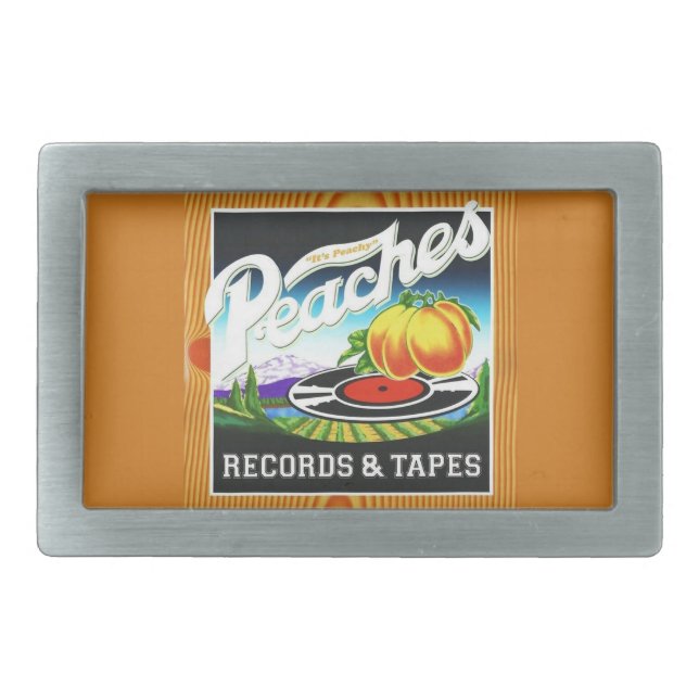 Very Cool Peaches Records & Tapes Belt Buckle (Front)