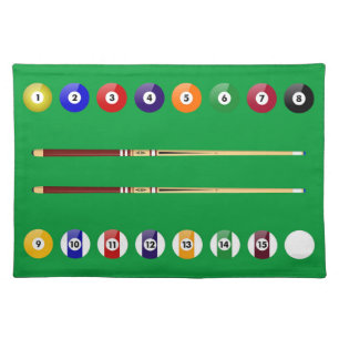 Very Cool Pool Table, Balls & Cues Cloth Placemat