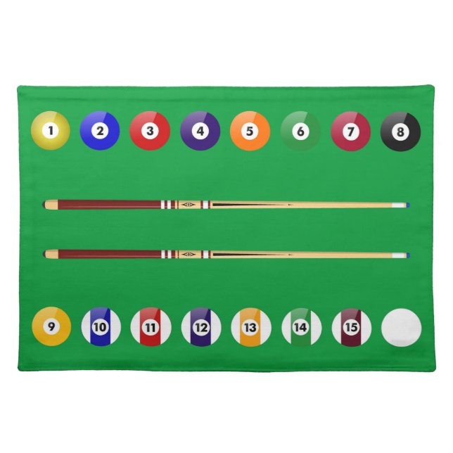 Very Cool Pool Table, Balls & Cues Cloth Placemat (Front)