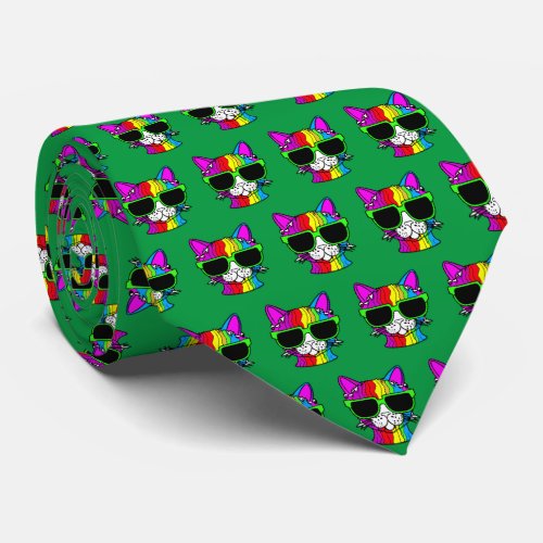 Very Cool Rainbow Cat Pattern Neck Tie