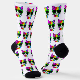 Very Cool Rainbow Cat Pattern  Socks