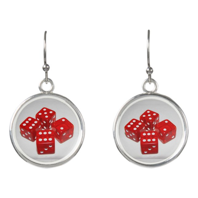 Very Cool Red Dice Image Round Earrings (Front)