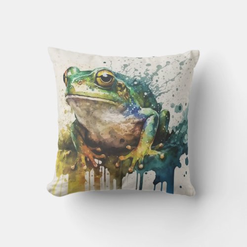 Very Cool Semi_Abstract Frog Painting Throw Pillow