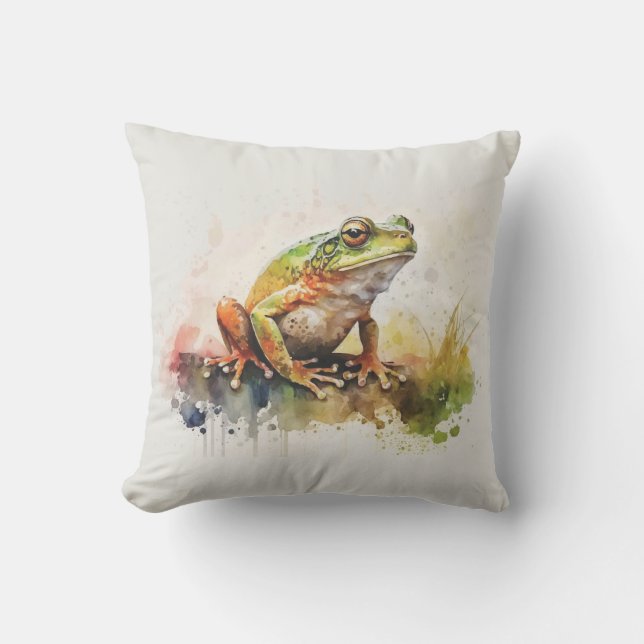 Very Cool Semi-Abstract Frog Painting Throw Pillow (Front)