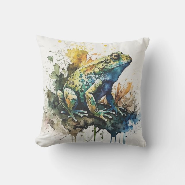 Very Cool Semi-Abstract Frog Painting Throw Pillow (Front)