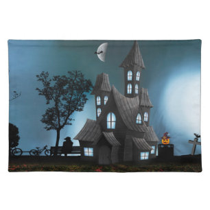 Very Cool Spooky Halloween Cartoon House Cloth Placemat
