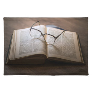 Very Cool Vintage Book and Reading Glasses Cloth Placemat