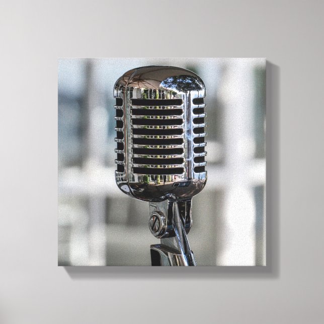 Very Cool Vintage Retro Style Microphone Canvas Print (Front)
